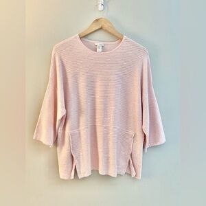 Pure Jill Petite Pink Cotton Sweater Kimono Sleeve Slit Front Oversize Small